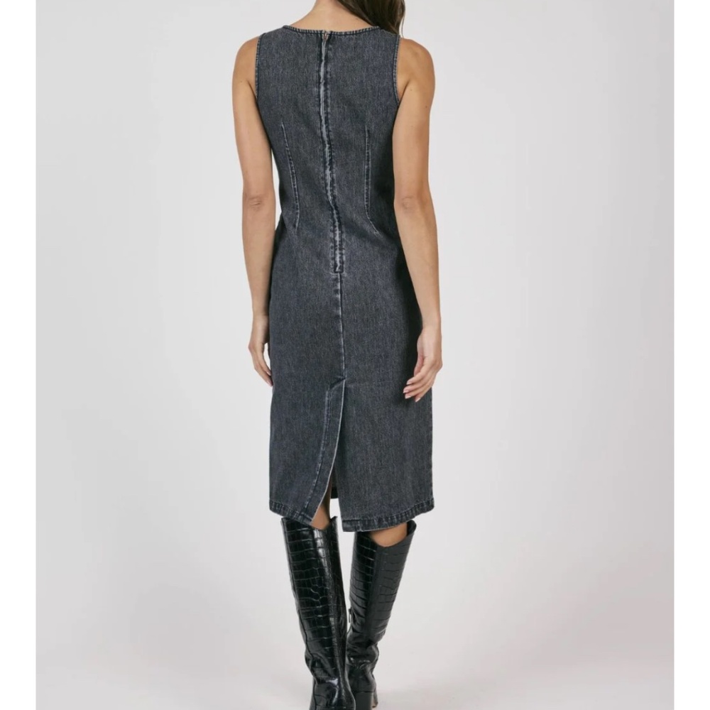 SAGE The Label Size M Black Denim Midi Overall Dress Sleeveless Sheath - Picture 3 of 13